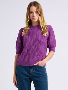 Suncoo Pensee Textured Short-Sleeve Sweater